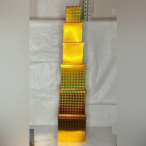 Holographic Gold Stackable Gift Box Tower - 6 Piece Set